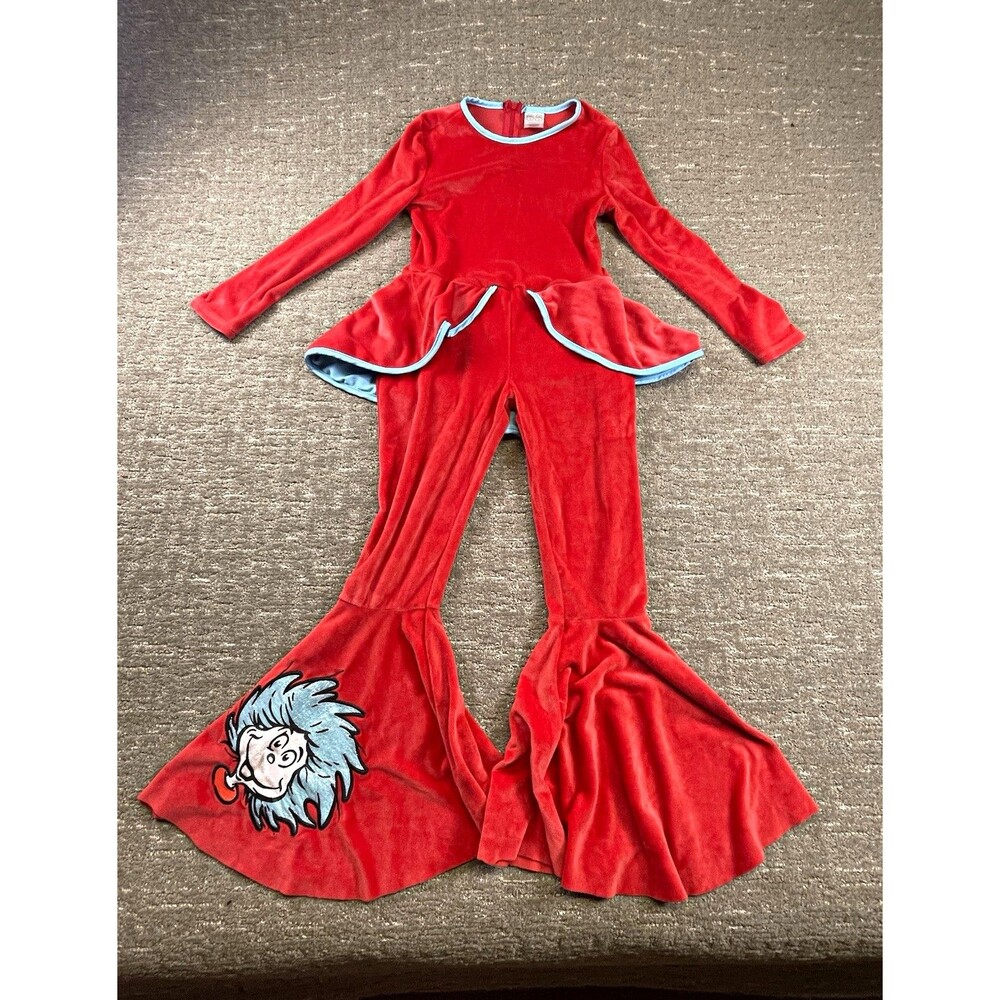 Dr. Seuss Thing 1 & Thing 2 Girls Costume Jumpsuit Red/Blue medium m youth child